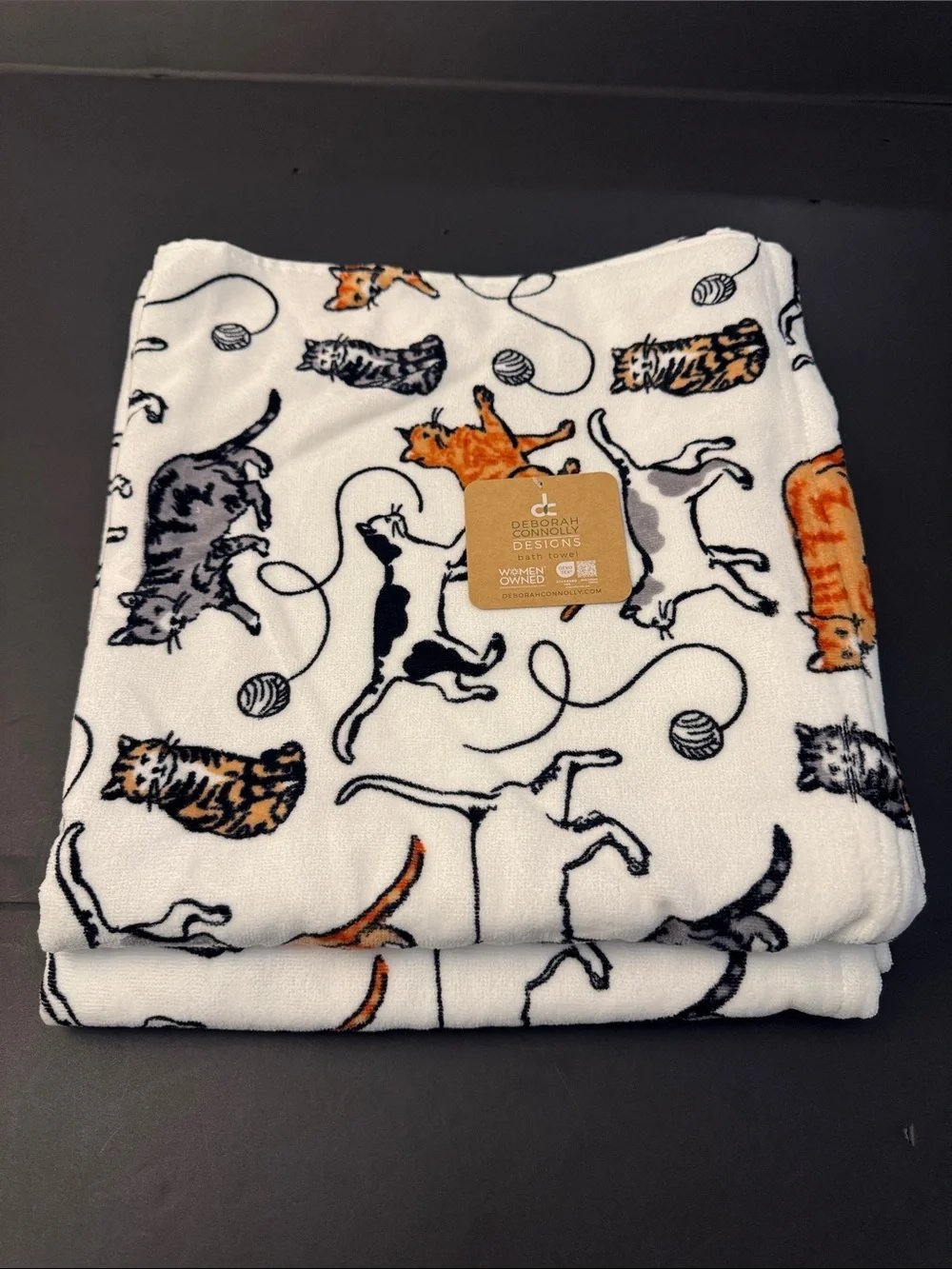 10pc DEBORAH CONNOLLY Cat Print Bath Towel Set - White/Black